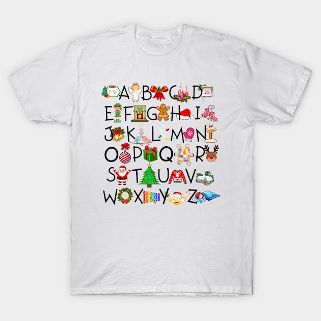 Christmas Alphabet with Cute Ornaments Xmas Teacher Women T-Shirt by William